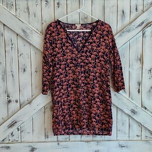 J. Crew Navy and Pink Flamingo Print Gauzy Cotton Tunic Beach Coverup